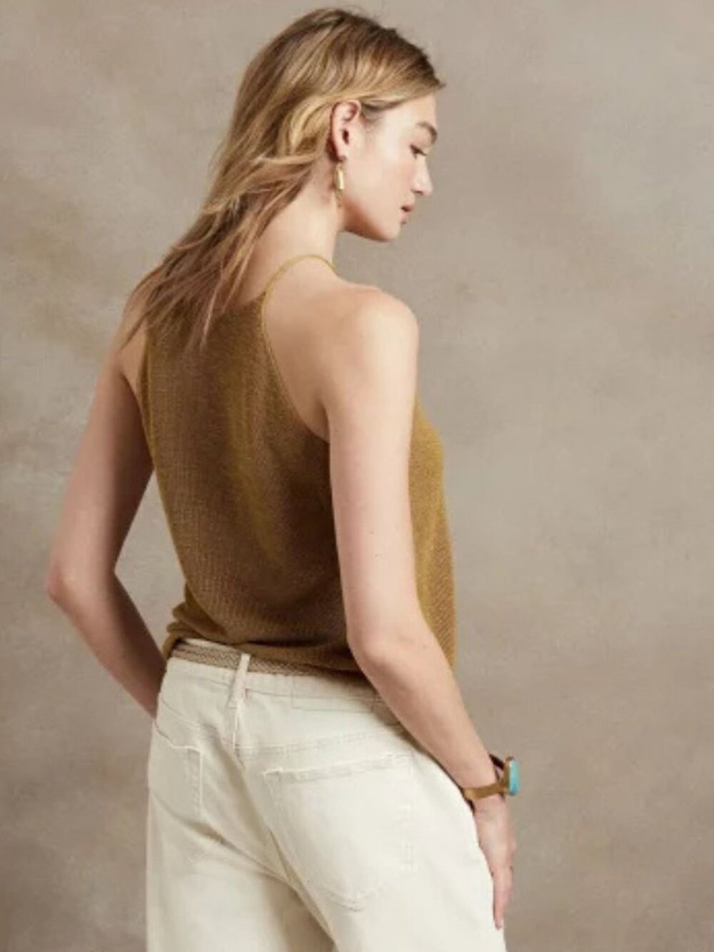 Banana Republic Mustard Cotton Knit Halter Tank Top Size Medium 39990